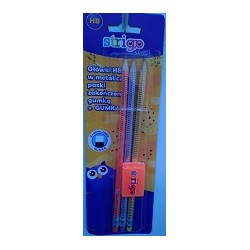 Set 3 creioane HB lemn negru si guma de sters, blister SSC280X2-SSC002